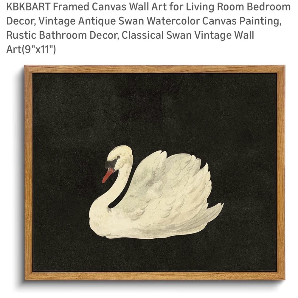 KBKBART White Swan Framed Wall Art on Black